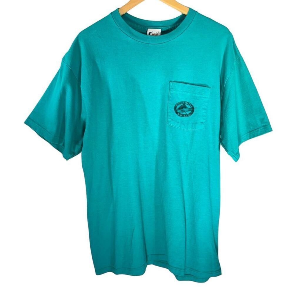 Offshore Angler Men's XL Teal Green Graphic T-Shirt Cotton Front Pocket